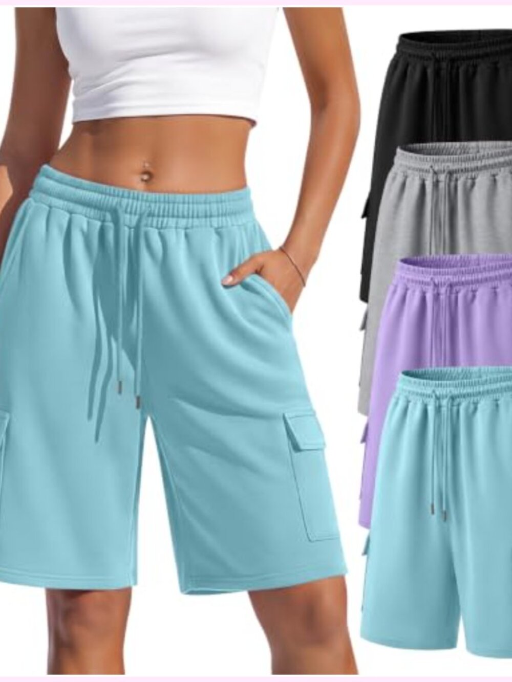 4 Pack Women's Bermuda Shorts Drawstring Knee Length Cargo Shorts Loose Casual - Picture 1 of 6